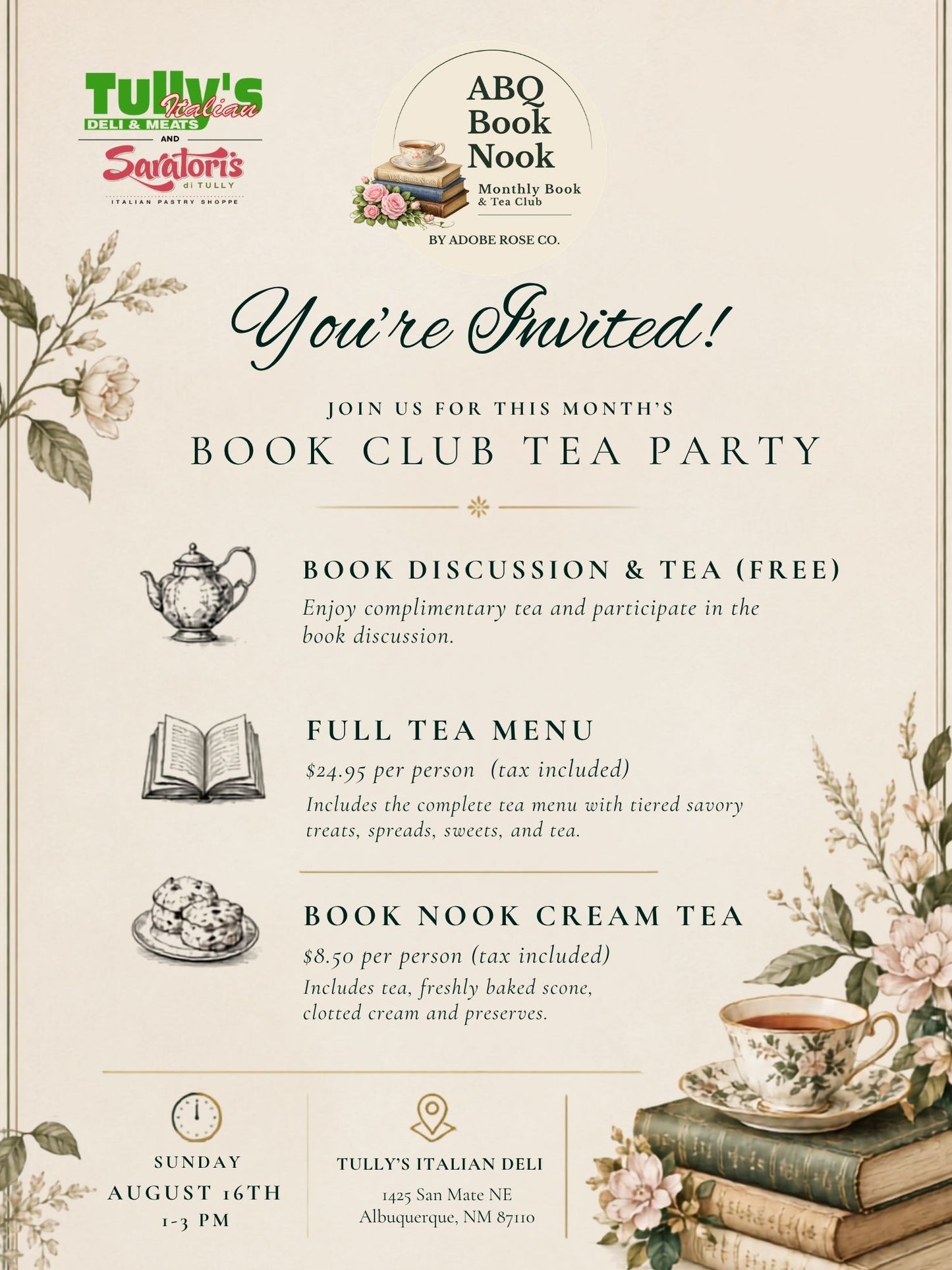 ABQ Book Nook August Menu