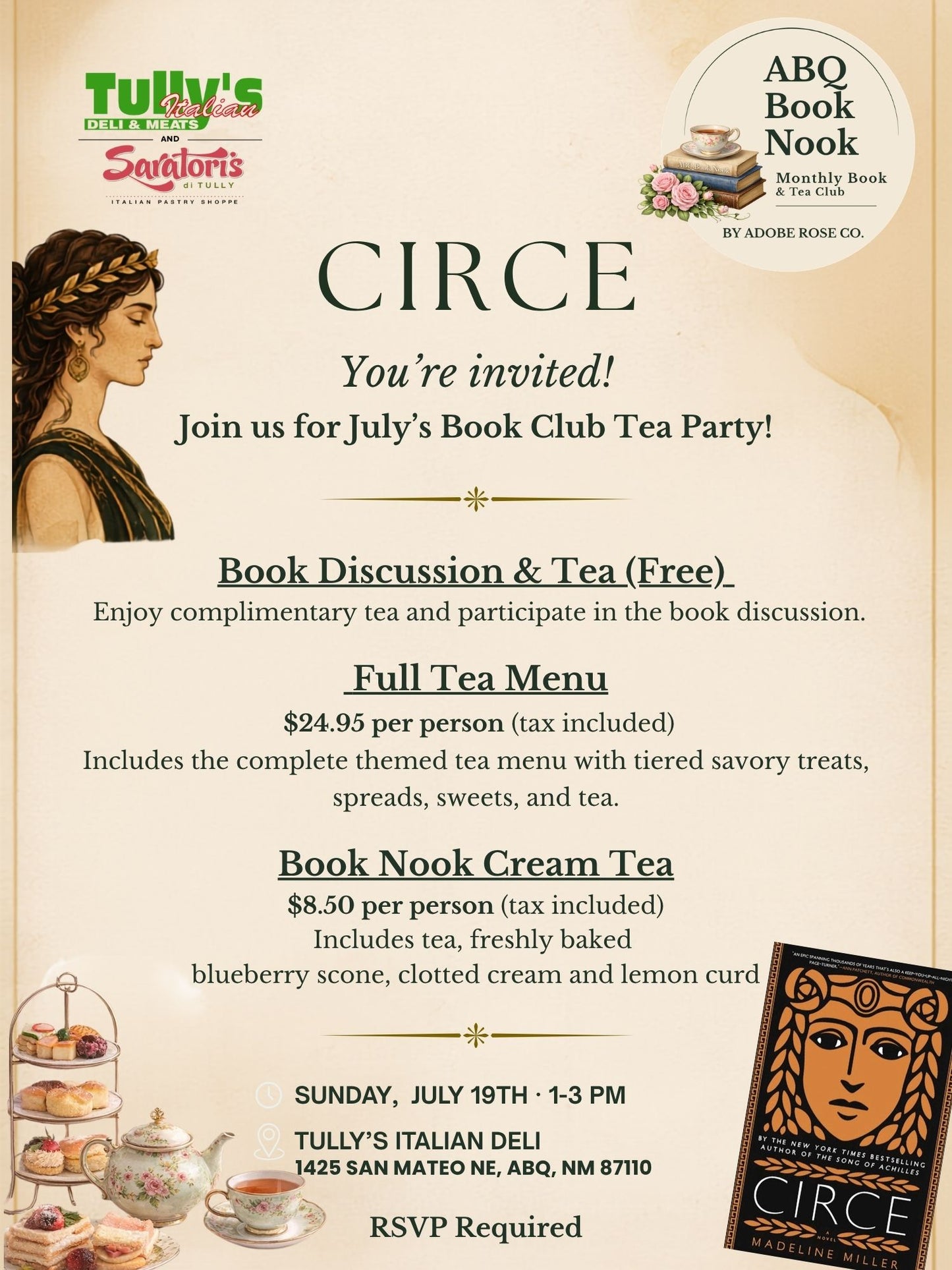 ABQ Book Nook July Menu