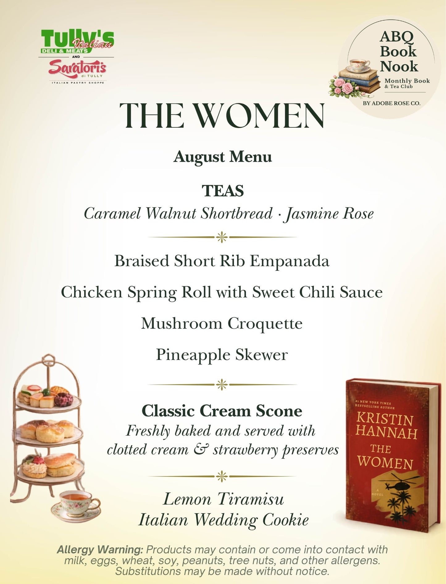 ABQ Book Nook August Menu