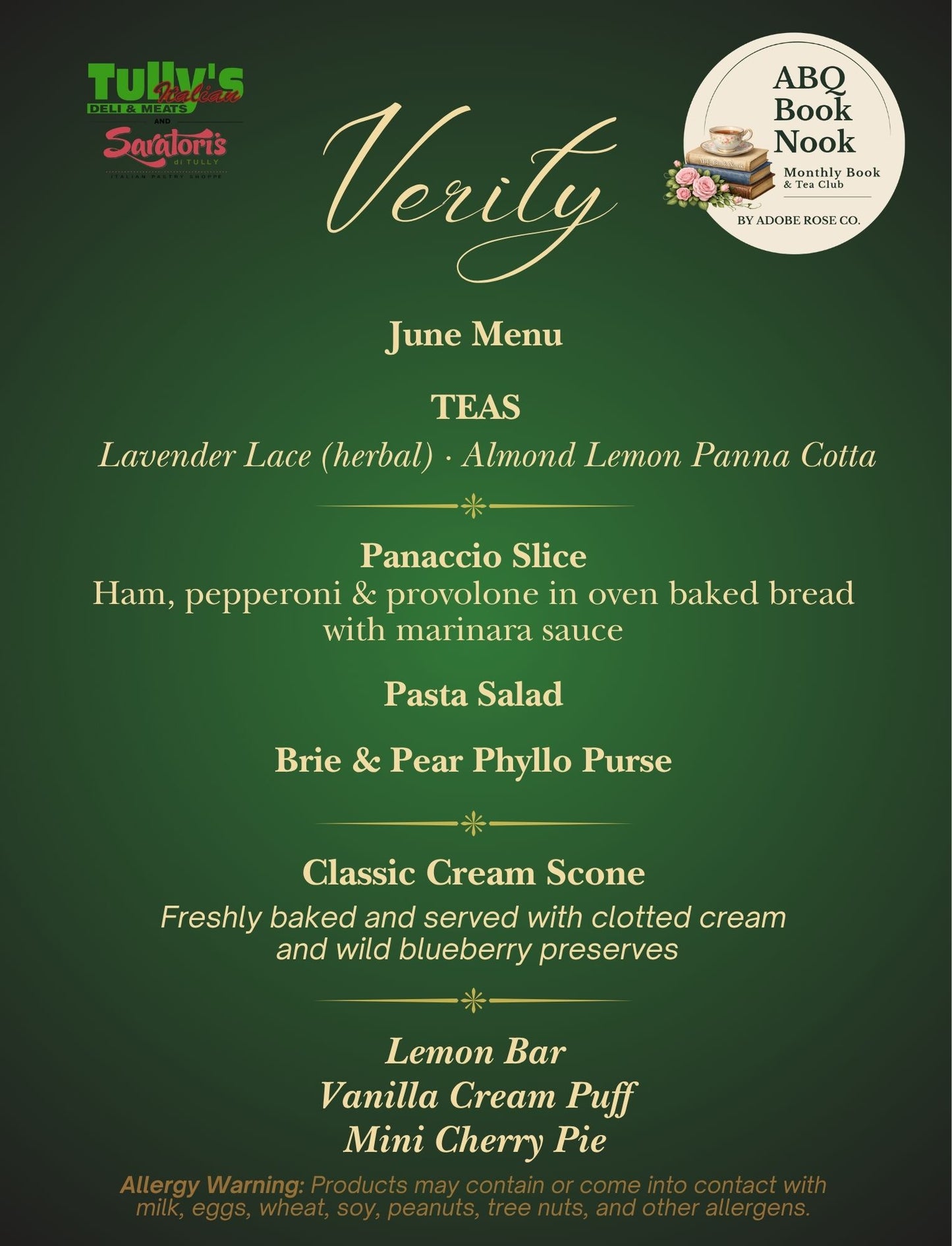 ABQ Book Nook June Menu